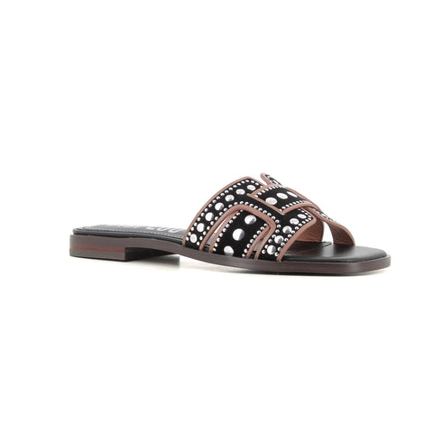 Sandalia negra tipo pala Bibi Lou Holly Flat con tachuelas metálicas en piel – Mujer
