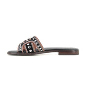 Sandalia negra tipo pala Bibi Lou Holly Flat con tachuelas metálicas en piel – Mujer