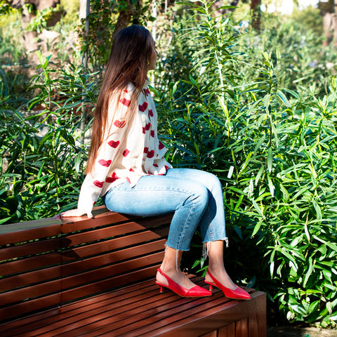 Salón destalonado rojo de Angari en piel con tacón de 4 cm y plantilla acolchada – Mujer