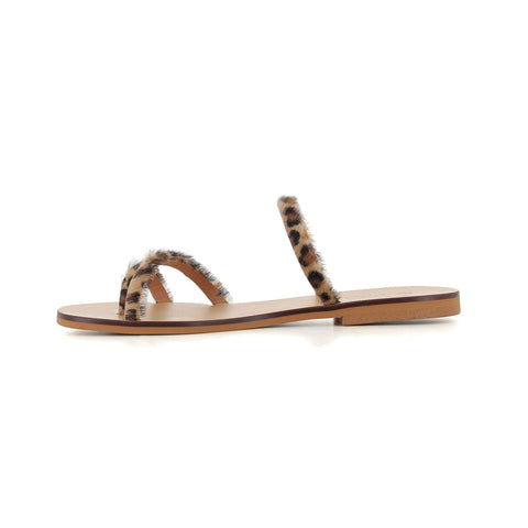 Sandalias planas de leopardo de mujer