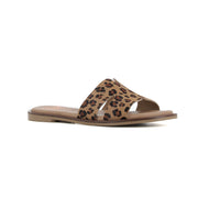 Sandalia plana de mujer tipo pala Porronet estampado leopardo